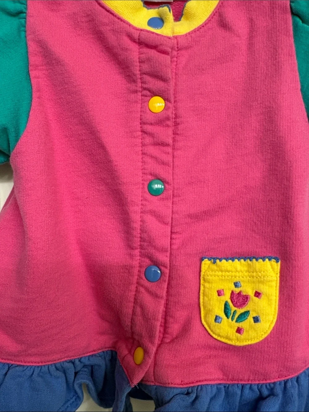 Vintage Gymboree Bright‎ Colorblock Ruffle Dress - Pink, Teal, Blue & Yellow